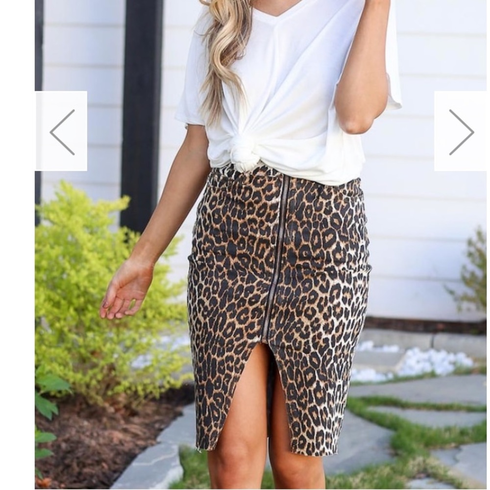 Leopard Zipper Front Denim Pencil Skirt